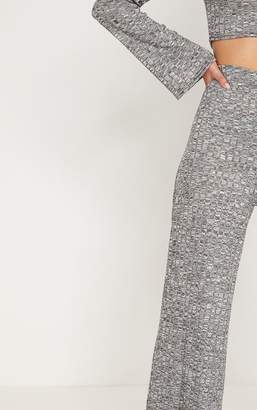 PrettyLittleThing Grey Ribbed Knitted Wide Leg Trouser