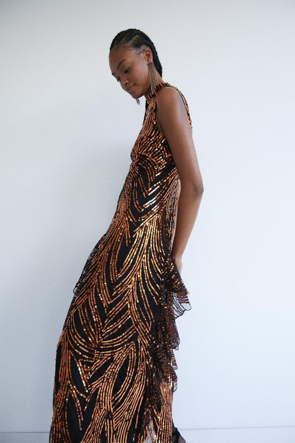 copper sequin dress