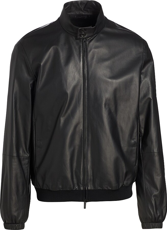 Giorgio Armani Leather Bomber Jacket - ShopStyle