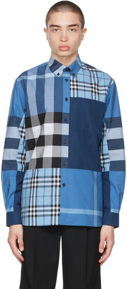 Burberry Blue Check Patchwork Shirt - ShopStyle