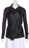 Thumbnail for your product : Rick Owens Rib Knit-Trimmed Leather Jacket