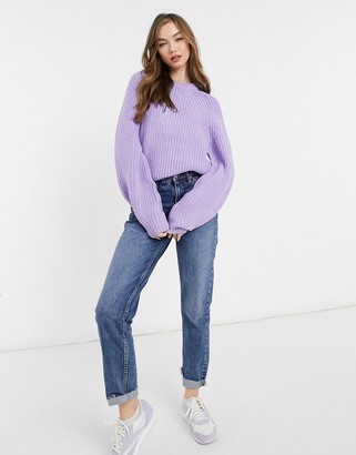 Bershka knit crew neck jumper in lilac