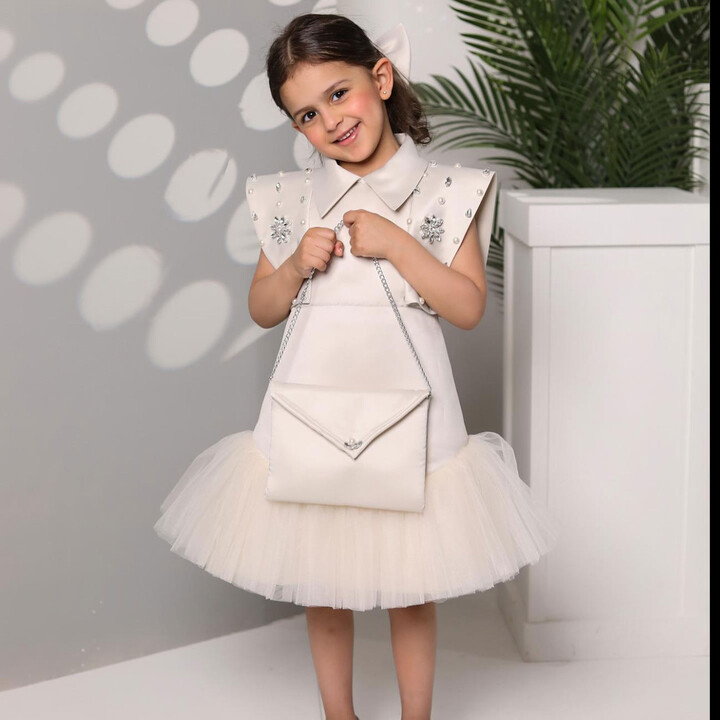 Dreamy Vow J861 Graceful Shirt Collar Pearl Satin Tulle Flower Girl Dress With Bow Sleeveless Wedding Birthday Party Prom Gown