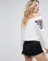 Thumbnail for your product : Honey Punch Off Shoulder Long Sleeve Top With Embroidery And Tassel Trim