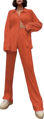 APAFES Womens Casual Pleated 2 Piece Linen Outfits Loose