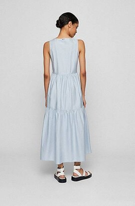HUGO BOSS Sleeveless tiered dress in stretch-cotton poplin