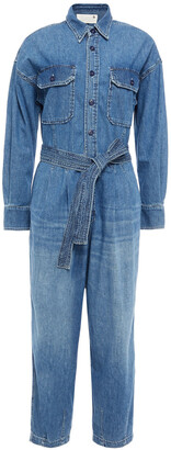 R 13 Belted Pleated Cotton-chambray Jumpsuit
