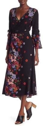 Dance and Marvel Floral Bell Sleeve Midi Wrap Dress
