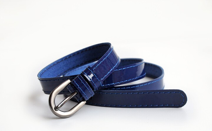 Etsy Navy Blue Patent Leather Belt, Skinny Waist All