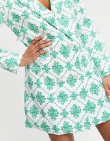 Thumbnail for your product : Collective the Label Petite blazer dress with crystal buttons in green jewel print