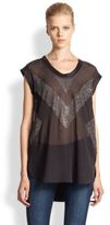 Thumbnail for your product : Rebecca Taylor Rhinestone-Chevron Silk Oversized Top