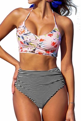 CUPSHE Women's This is Love High Waisted Lace Up Halter Bikini Set