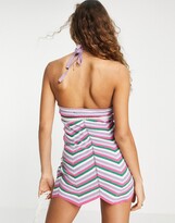 Thumbnail for your product : Only crochet mini halter neck dress in multi stripe