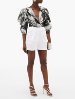 Thumbnail for your product : Alexandre Vauthier Puff-sleeve Floral-print Cotton Wrap Blouse - Black White