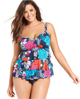 Thumbnail for your product : Swim Solutions Plus Size Exotic-Print Tiered Tankini Top