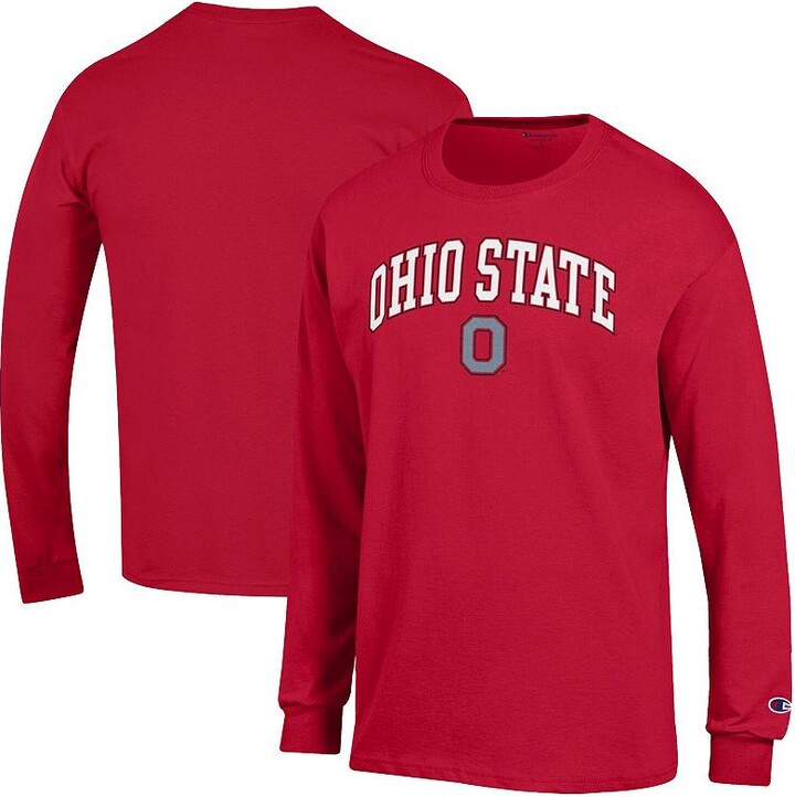 Men's Champion Scarlet Ohio State Buckeyes Arch Over Logo 2-Hit Long Sleeve T-Shirt