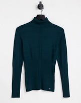 Thumbnail for your product : Morgan ribbed long sleeve polo knit top in forest green
