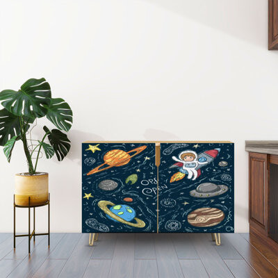 George Oliver Sideboard Buffet Cabinet with Storage Outer space set cosmic adventure starship colorful with 2 Doors for Living Room and Kitchen
