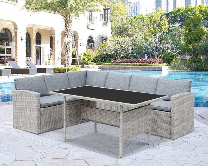 Home Detail Louisa Grey Rattan Corner Garden Furniture Dining Set