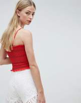 Thumbnail for your product : Brave Soul Moon Shirred Crop Singlet Top with Contrast Stitching