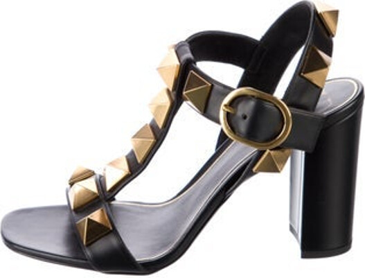 Valentino Leather T-Strap Sandals Black Rockstud Accents Studded Accents Multistrap & Buckle Closure at Ankles Unfortunately, due to restrictions, this item may not be eligible for shipping in all areas.