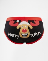 Thumbnail for your product : ASOS Christmas Briefs With Rudolf Print