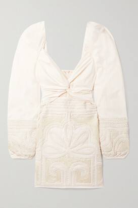 Johanna Ortiz Tropical Mantra Cutout Embellished Cotton-poplin Mini Dress