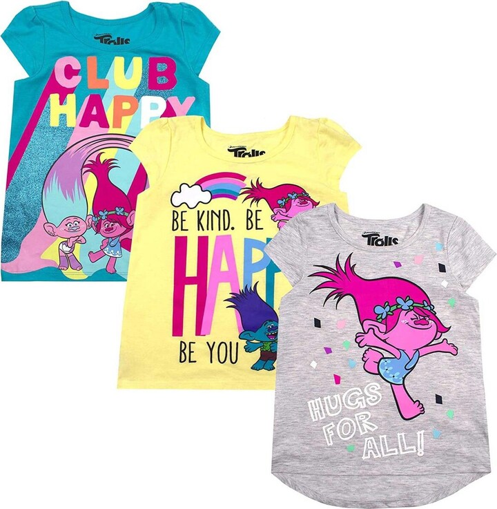 Children's Apparel Network Little Boys and Girls Blue, Yellow, Gray Trolls Cap Sleeve T-shirt Three-Pack - Blue, Yellow, Gray