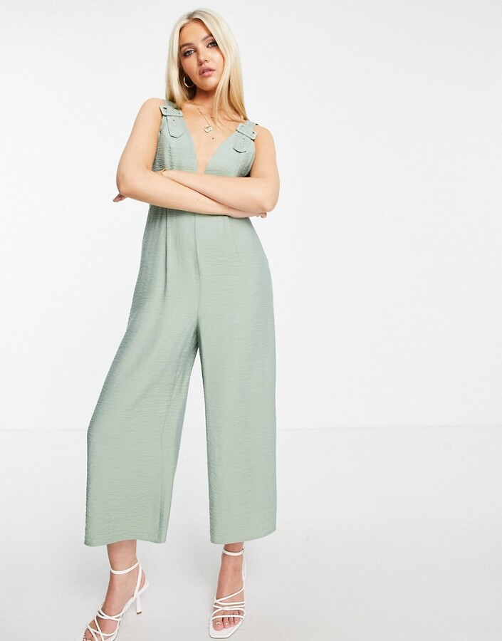 ASOS DESIGN textured buckle front jumpsuit in mint green - ShopStyle