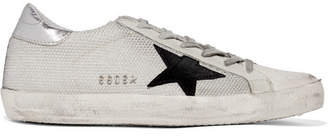 Golden Goose Superstar Glittered Mesh And Distressed Leather Sneakers - Off-white