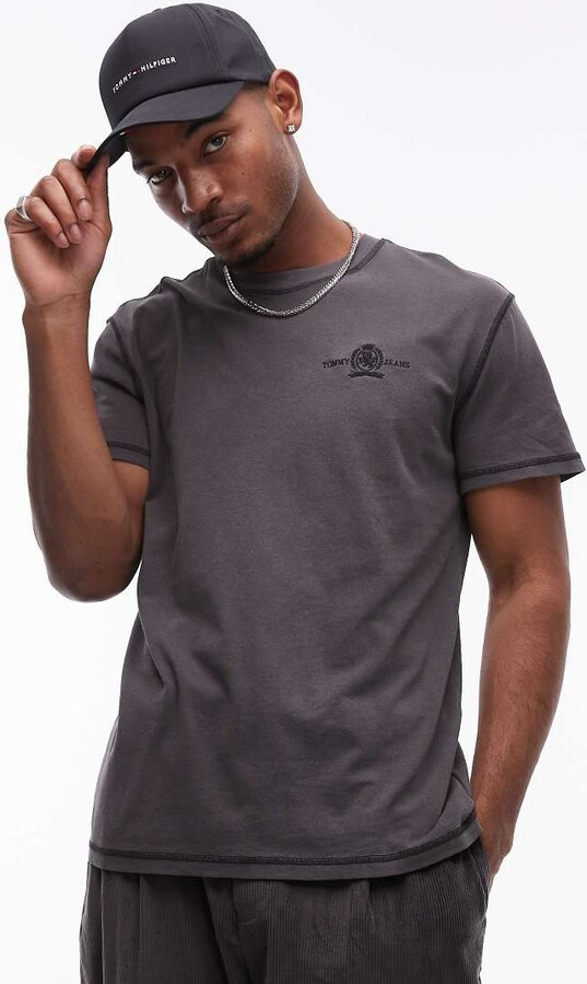 Tommy Jeans crest logo t-shirt in washed black