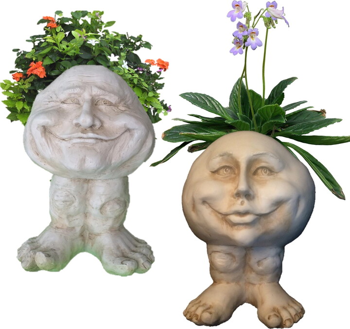 Homestyles Antique White Papa John & Mama Petunia the Muggly Face Humorous Statue Planter Pot