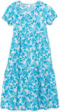 Peyton & Parker Little & Big Girls Short Sleeve Puffed Sleeve Floral Maxi Dress