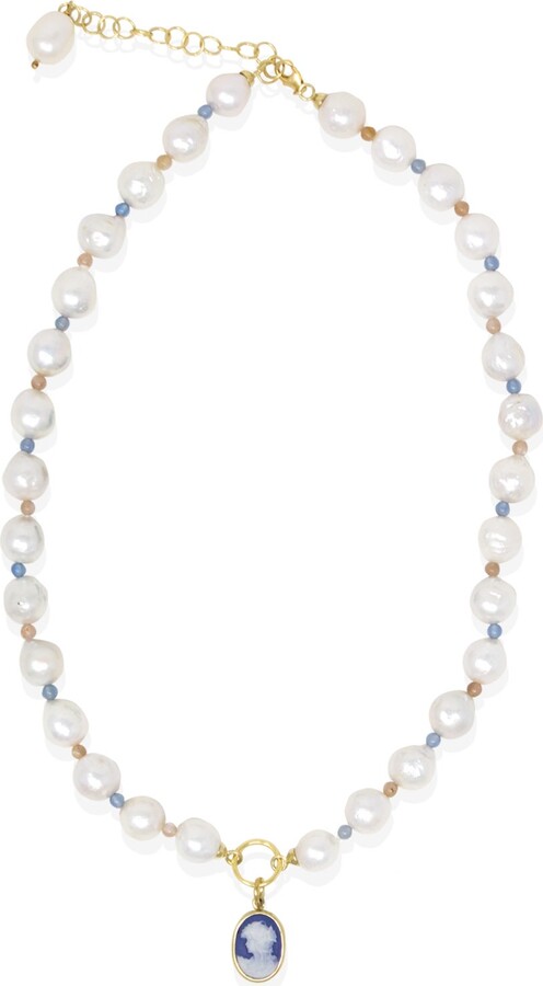 Vintouch Italy Little Lovelies Gold-Plated Pearl & Bead Blue Cameo Necklace
