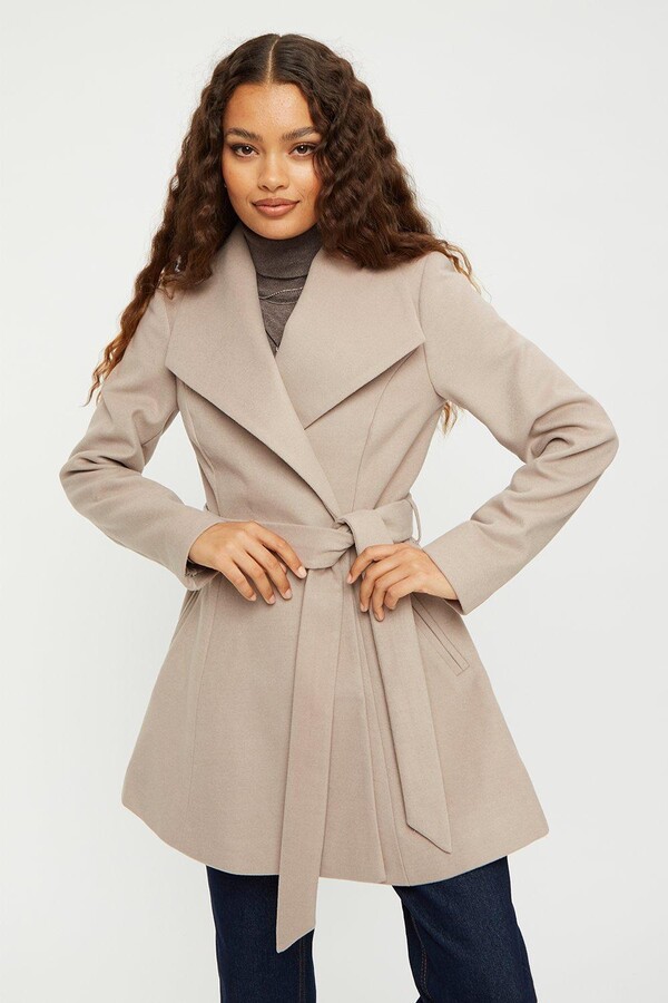 petite belted wrap coat