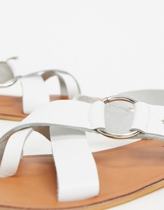 ASOS DESIGN Feel Good leather toe loop sandal in white