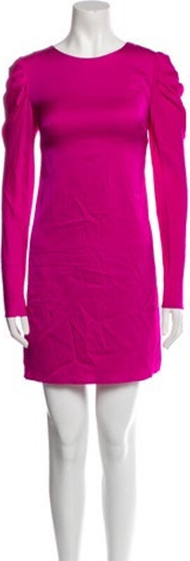 Milly Silk Shift Dress Pink Long Sleeve with Crew Neck Concealed Zip Closure at Back Designer