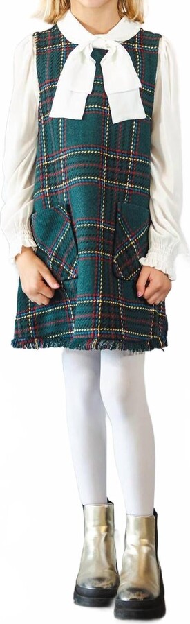 Abel & Lula Girl's Pinafore Long Sleeve Dress In Green