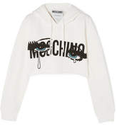 Moschino - Cropped Printed Stretch-cotton Jersey Hooded Top - White