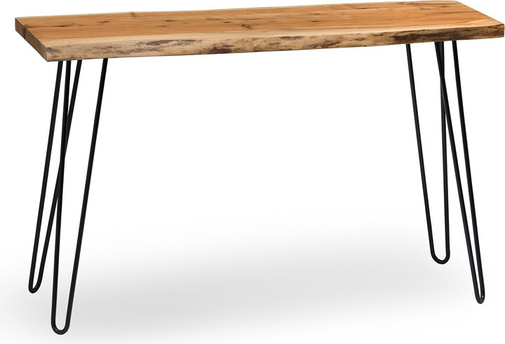 Alaterre Furniture Hairpin Natural Live Edge 48" Wood with Metal Media Console Table, Natural