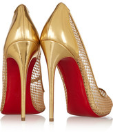 Thumbnail for your product : Christian Louboutin Follies Resille 120 metallic leather and fishnet pumps