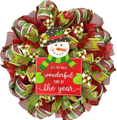 What A Mesh Its the Most Wonderful Time of the Year Snowman Wreath Handmade Deco Mesh