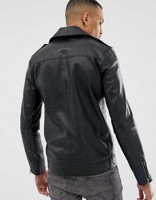 ASOS DESIGN Tall leather racing biker jacket in black