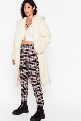 Nasty Gal Womens Searched Faux Fur and Wide Longline Hooded Coat - White - S