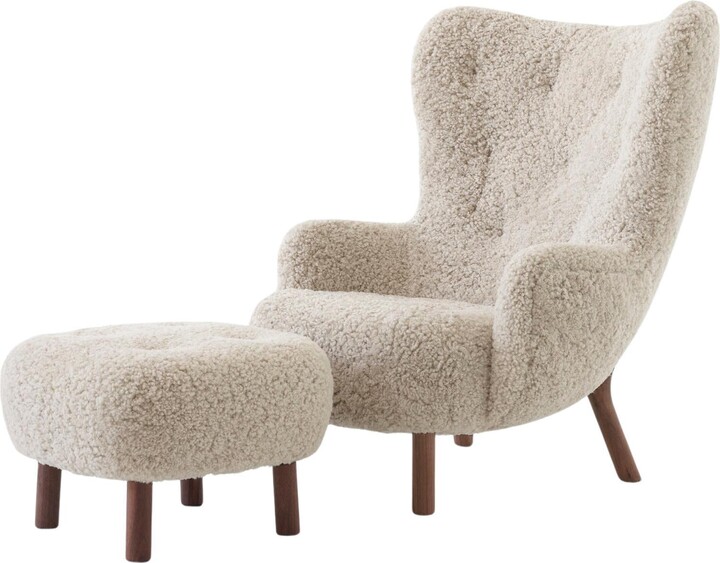 Tradition Set Of Petra Lounge Chair & Pouf In "special Order" Sheepskin Colors/walnut - &t
