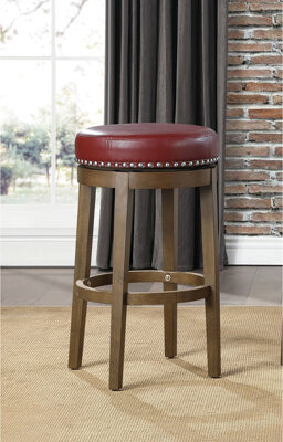 2 Counter Height Stools, Gray Faux Leather 360 Swivel Seat & Nailhead Trim, Solid Wood Rustic Brown Frame, Dining Room Nature 2 360-degree And Frame F