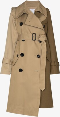 Sacai Two-Tone Asymmetric Belted Trench Coat