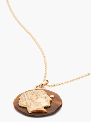 Azlee Goddess Diamond & 18kt Gold Pendant Necklace - Brown Gold