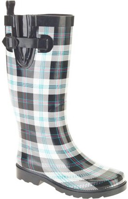 red plaid rain boots