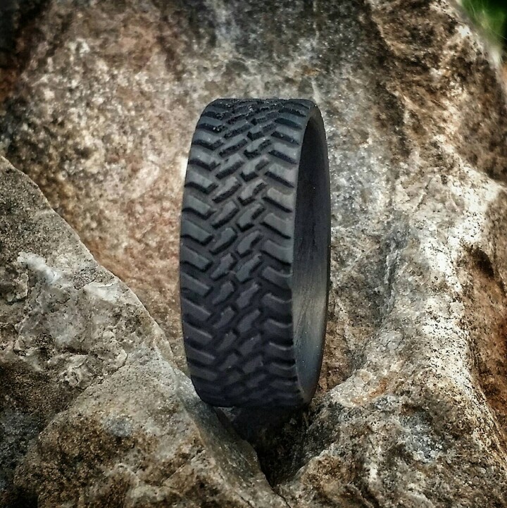 Carbon Fiber Tread Ring Off Road Truck Guy Wedding Band